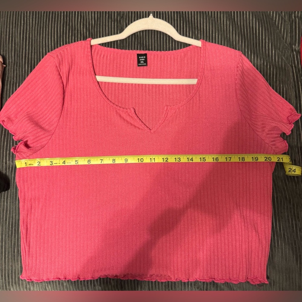 8!! Shein notch neck lettuce edge slightly cropped tee